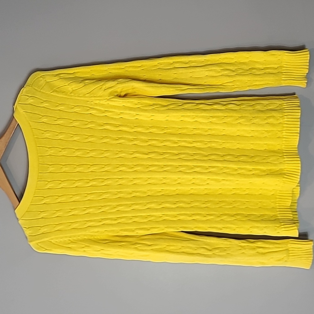Ralph Lauren Long Cable Sweater Preppy Yellow Old Money Size Large Academia - Picture 5 of 7
